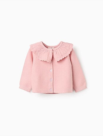 Cardigan in maglia con collar in maglia traforata, rosa