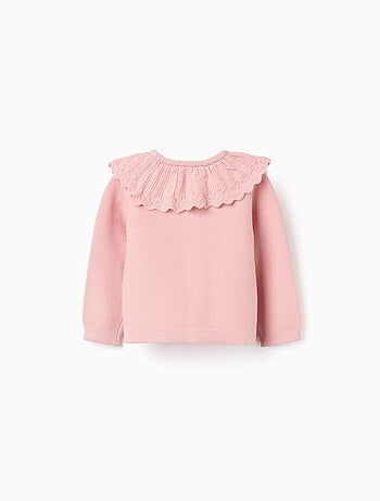 Cardigan in maglia con collar in maglia traforata, rosa