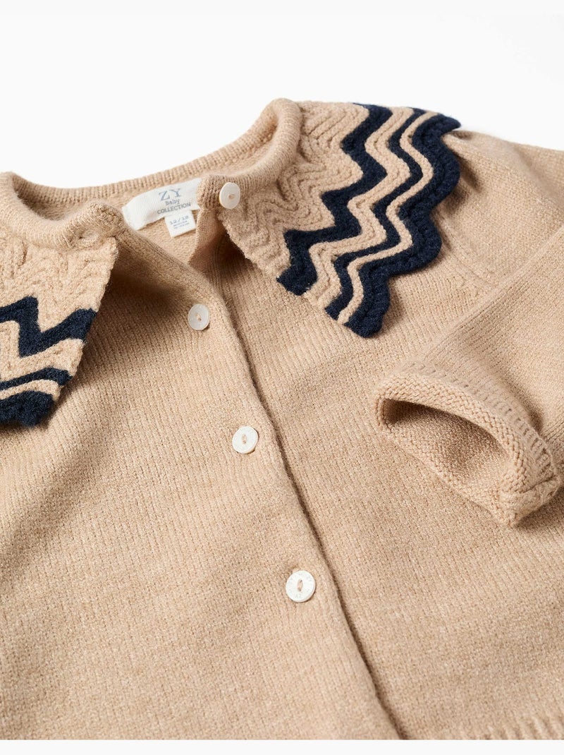 Cardigan in maglia con colletto a righe Beige - Kiabi