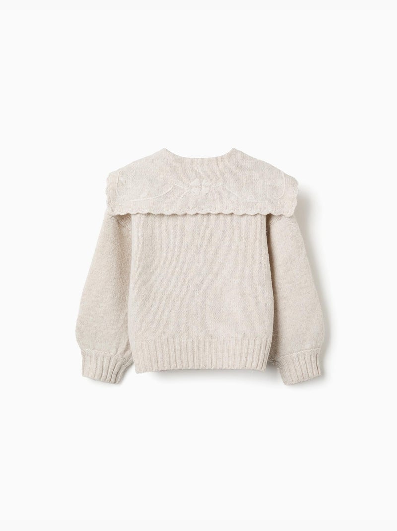 Cardigan in maglia con colletto ricamato Beige chiaro - Kiabi