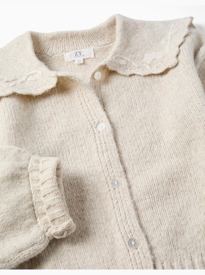 Cardigan in maglia con colletto ricamato Beige chiaro - Kiabi