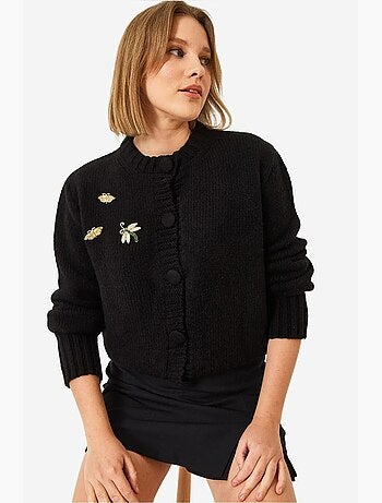 Cardigan in maglia con dettaglio spilla lucci