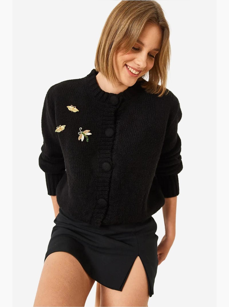 Cardigan in maglia con dettaglio spilla lucci Nero - Kiabi