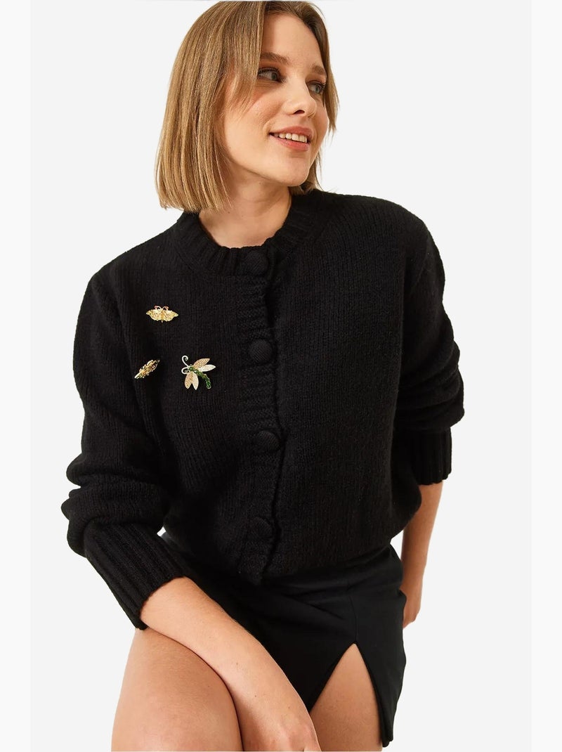 Cardigan in maglia con dettaglio spilla lucci Nero - Kiabi