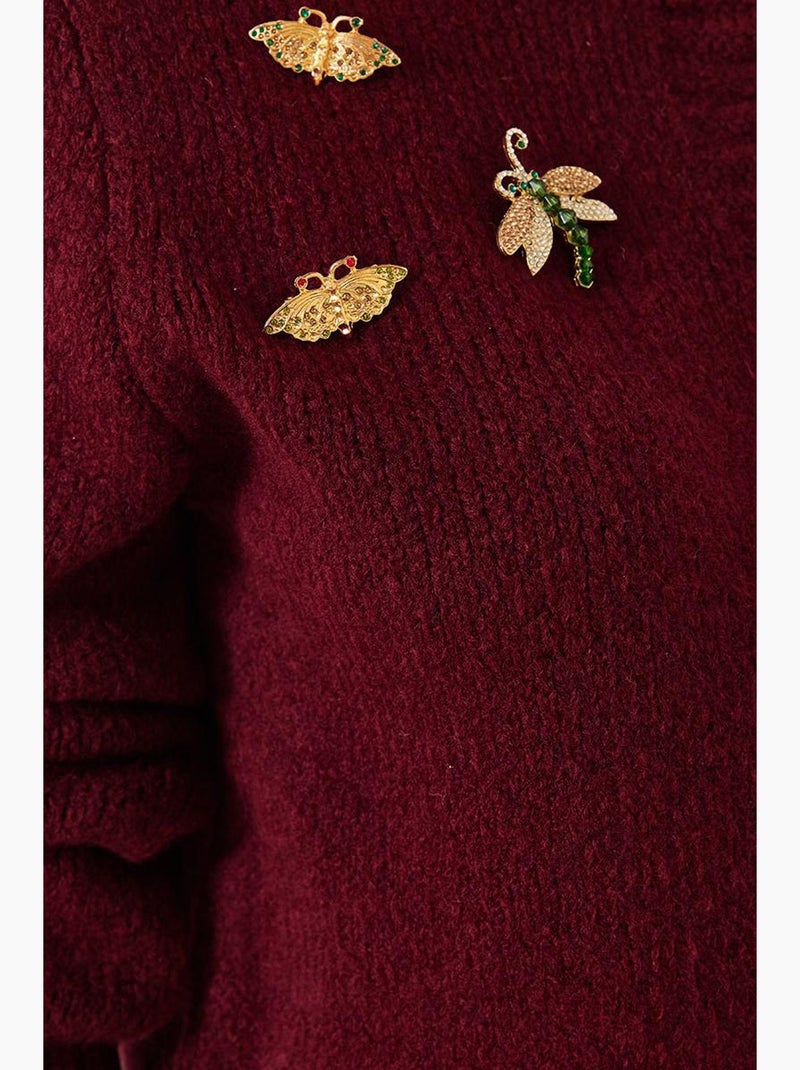 Cardigan in maglia con dettaglio spilla lucci Rosso bordeaux - Kiabi