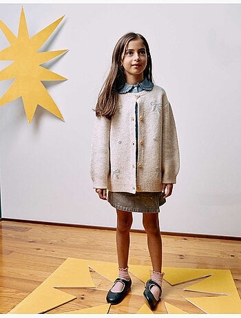 Cardigan in maglia con fiocchi e pois jacquard