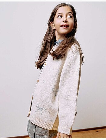 Cardigan in maglia con fiocchi e pois jacquard