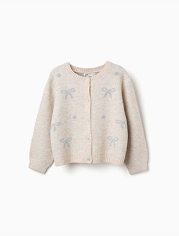 Cardigan in maglia con fiocchi e pois jacquard