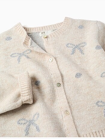 Cardigan in maglia con fiocchi e pois jacquard