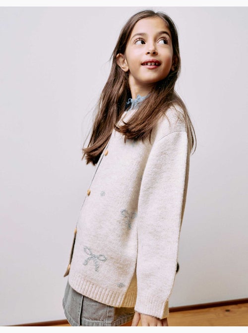 Cardigan in maglia con fiocchi e pois jacquard - Kiabi