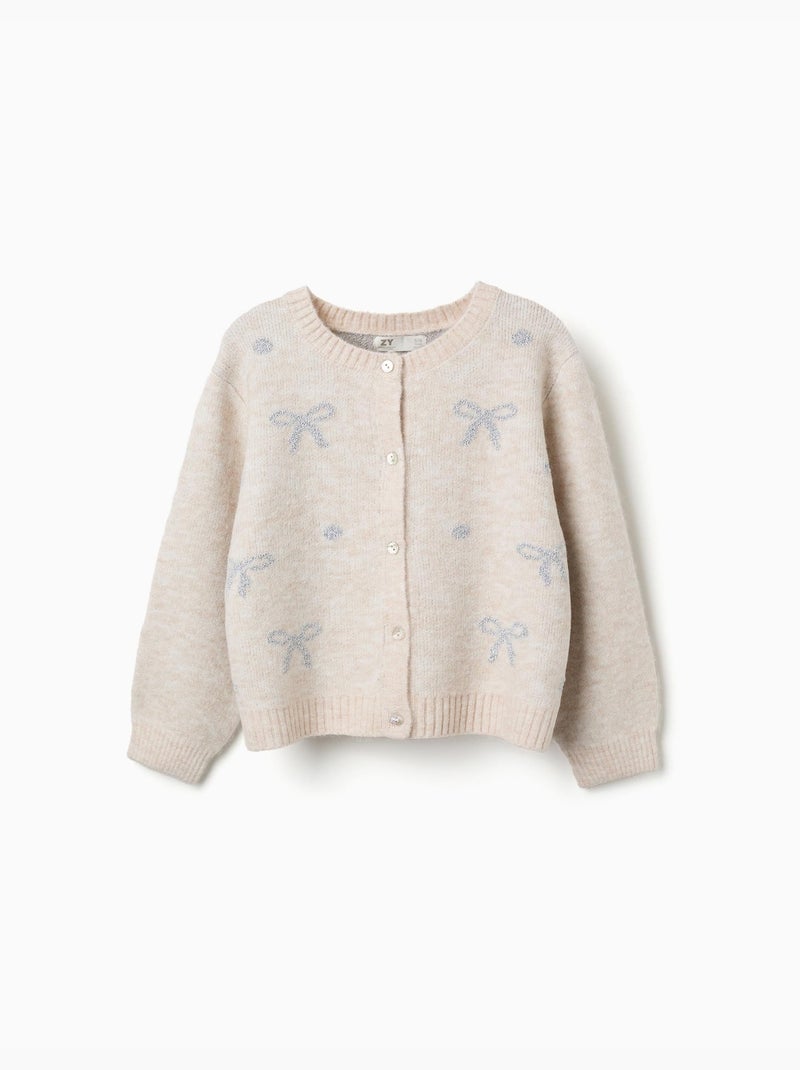 Cardigan in maglia con fiocchi e pois jacquard Beige chiaro - Kiabi