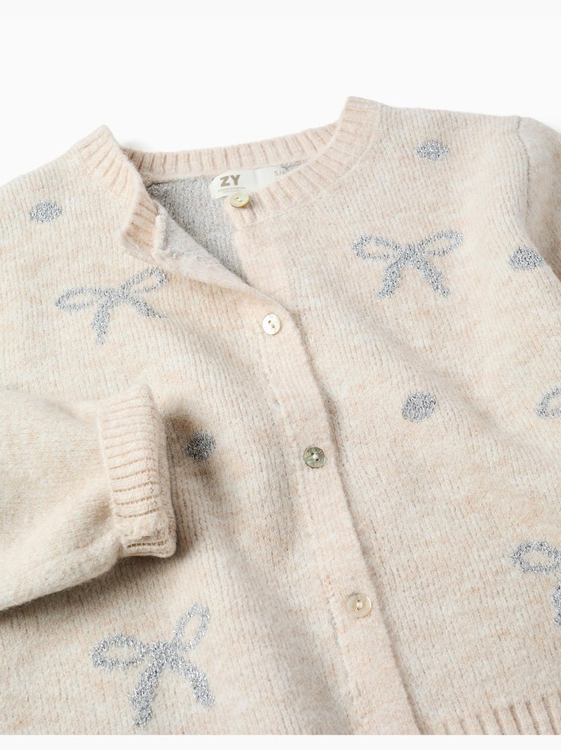 Cardigan in maglia con fiocchi e pois jacquard Beige chiaro - Kiabi