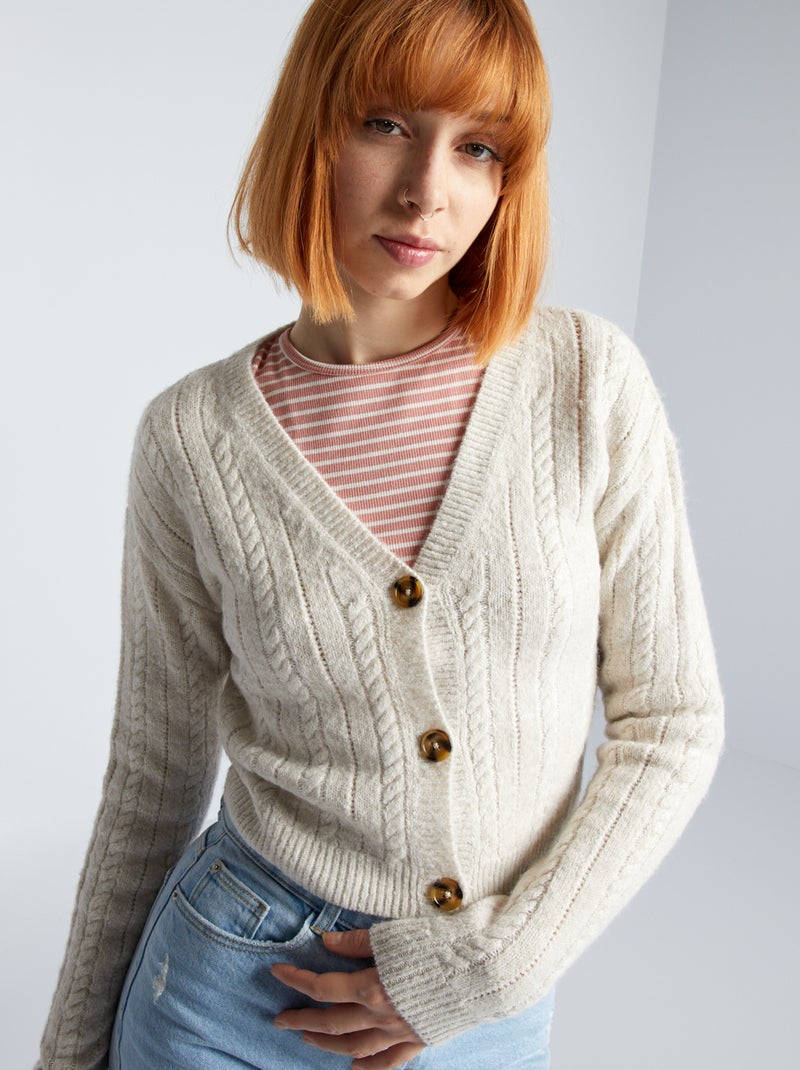Cardigan in maglia con lavorazione a trecce BEIGE - Kiabi