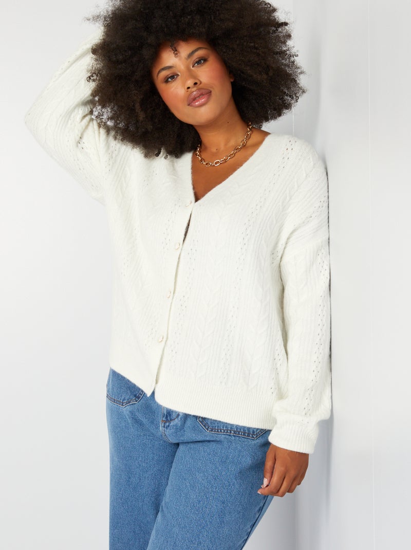 Cardigan in maglia con lavorazione a trecce BIANCO - Kiabi