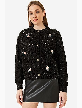 Cardigan in maglia con motivo a pompon lucci