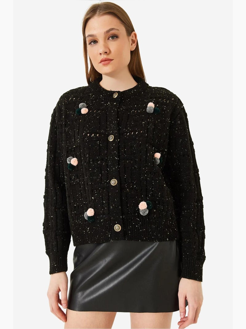 Cardigan in maglia con motivo a pompon lucci Nero - Kiabi