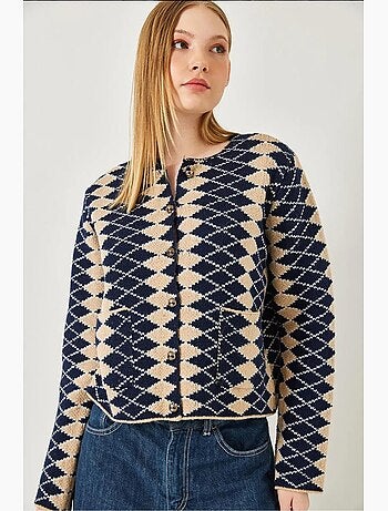 Cardigan in maglia con motivo a rombi laterali lucci
