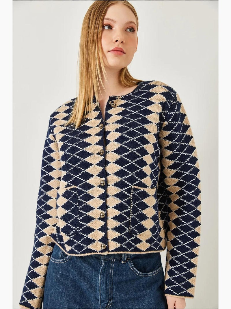 Cardigan in maglia con motivo a rombi laterali lucci Blu marino - Kiabi