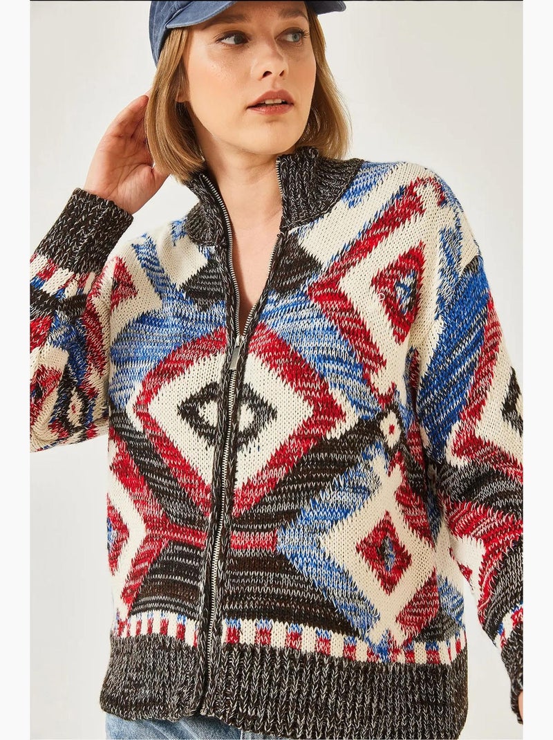Cardigan in maglia con motivo e cerniera lucci Grigio scuro - Kiabi