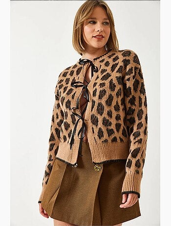 Cardigan in maglia con motivo leopardato lucci