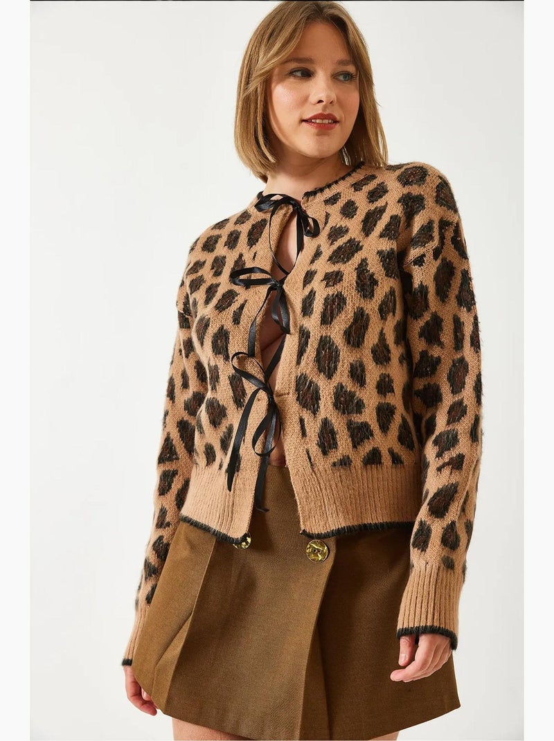Cardigan in maglia con motivo leopardato lucci Cammello - Kiabi