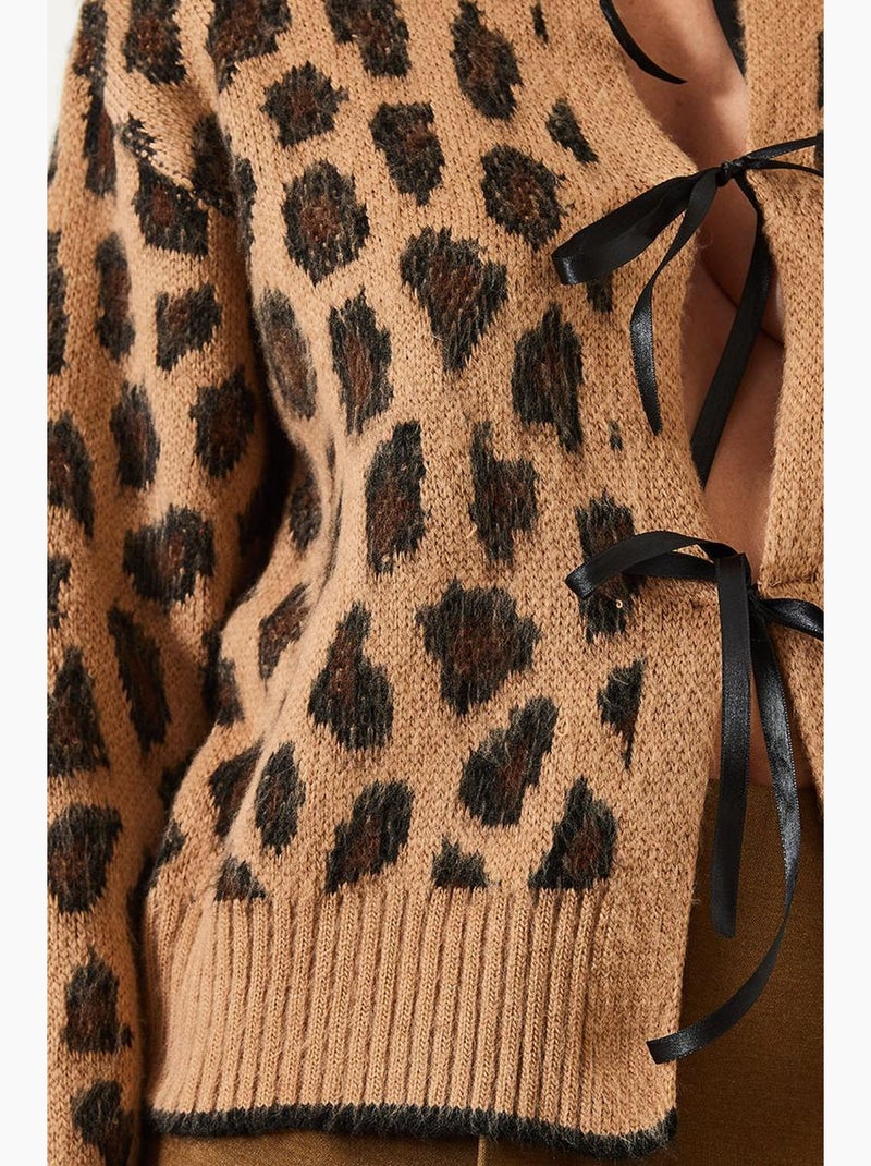 Cardigan in maglia con motivo leopardato lucci Cammello - Kiabi
