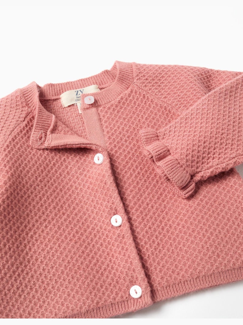 Cardigan in maglia con polsini arricciati Rosa - Kiabi