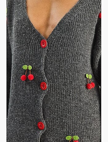 Cardigan in maglia con scollo a v e ricamo frutta lucci