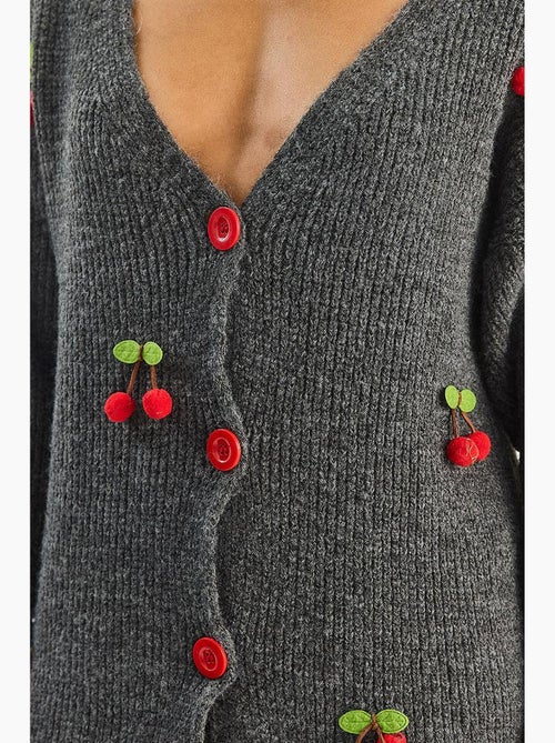 Cardigan in maglia con scollo a v e ricamo frutta lucci - Kiabi Cardigan in maglia con scollo a v e ricamo frutta lucci - Kiabi