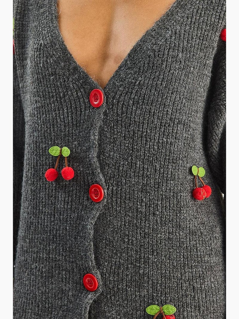 Cardigan in maglia con scollo a v e ricamo frutta lucci Grigio nero - Kiabi