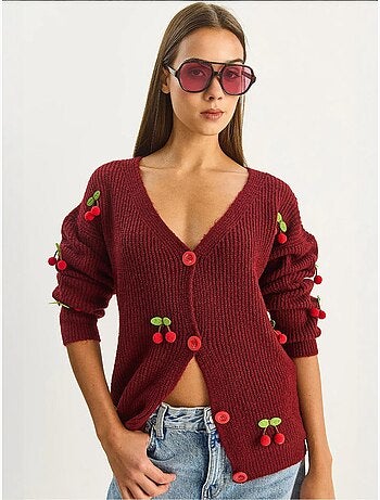 Cardigan in maglia con scollo a v e ricamo frutta lucci