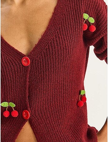 Cardigan in maglia con scollo a v e ricamo frutta lucci