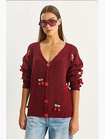Cardigan in maglia con scollo a v e ricamo frutta lucci