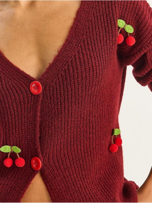 Cardigan in maglia con scollo a v e ricamo frutta lucci - Kiabi Cardigan in maglia con scollo a v e ricamo frutta lucci - Kiabi