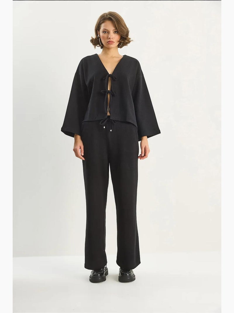 Cardigan in maglia con scollo a v e set di pantaloni a gamba ampia lucci Nero - Kiabi