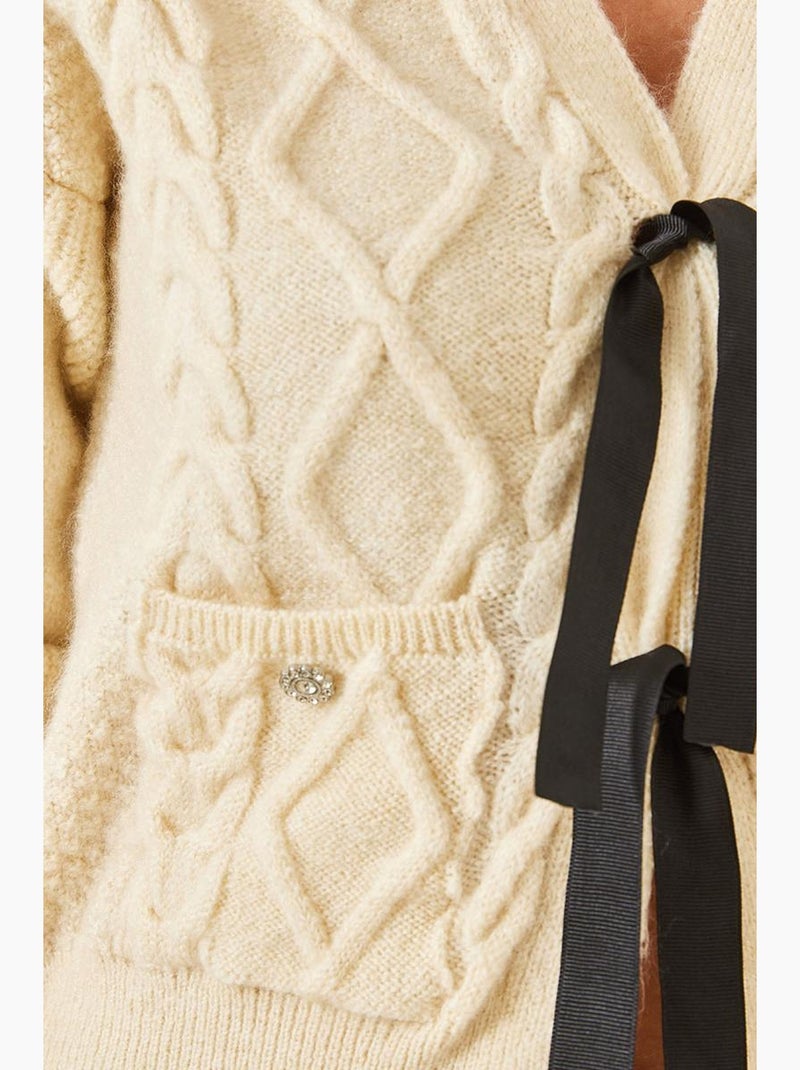 Cardigan in maglia con tasca anteriore a fiocco lucci Beige argilla - Kiabi