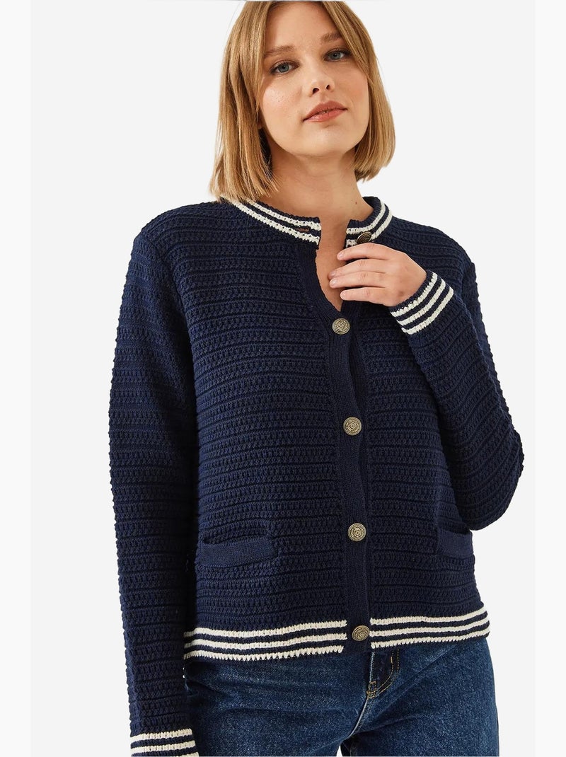 Cardigan in maglia con tasche abbottonate lucci Blu marino - Kiabi