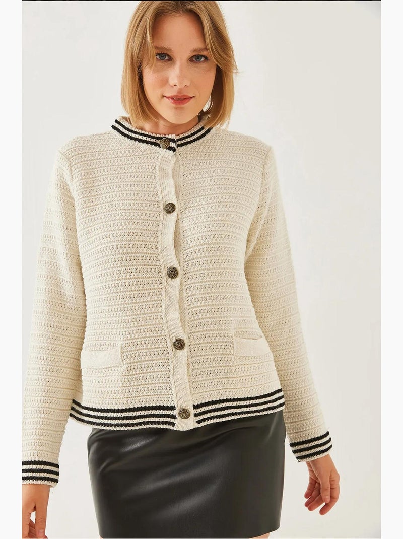 Cardigan in maglia con tasche abbottonate lucci Crema - Kiabi