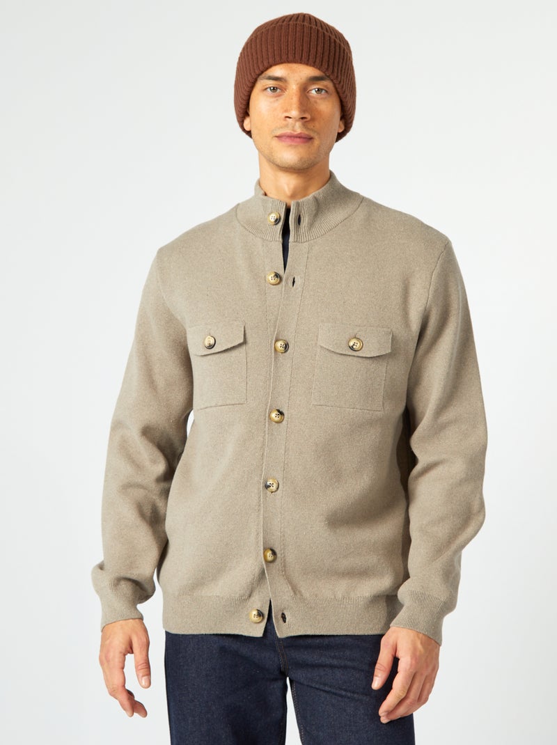 Cardigan in maglia con tasche con patta BEIGE - Kiabi