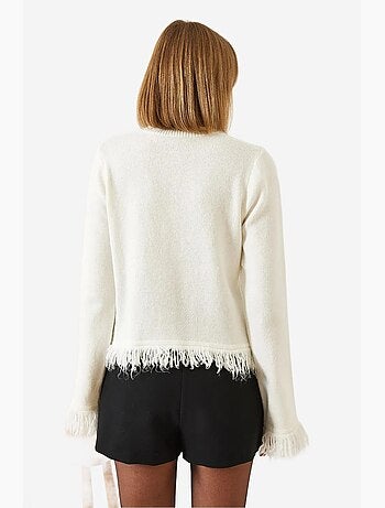 Cardigan in maglia con tasche e nastri con frange lucci