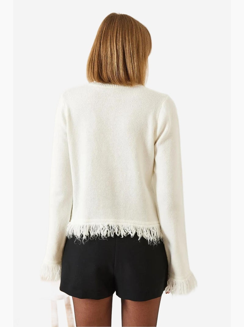 Cardigan in maglia con tasche e nastri con frange lucci Beige argilla - Kiabi
