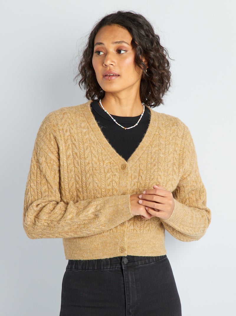 Cardigan in maglia con torciglioni BEIGE - Kiabi