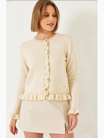 Cardigan in maglia con volant e bottoni lucci