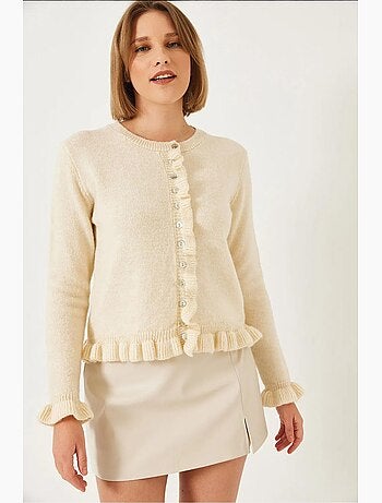 Cardigan in maglia con volant e bottoni lucci