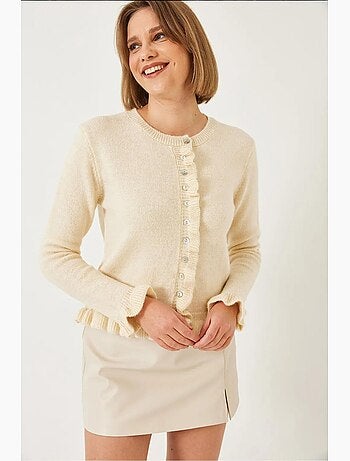 Cardigan in maglia con volant e bottoni lucci