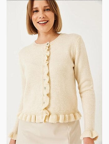 Cardigan in maglia con volant e bottoni lucci