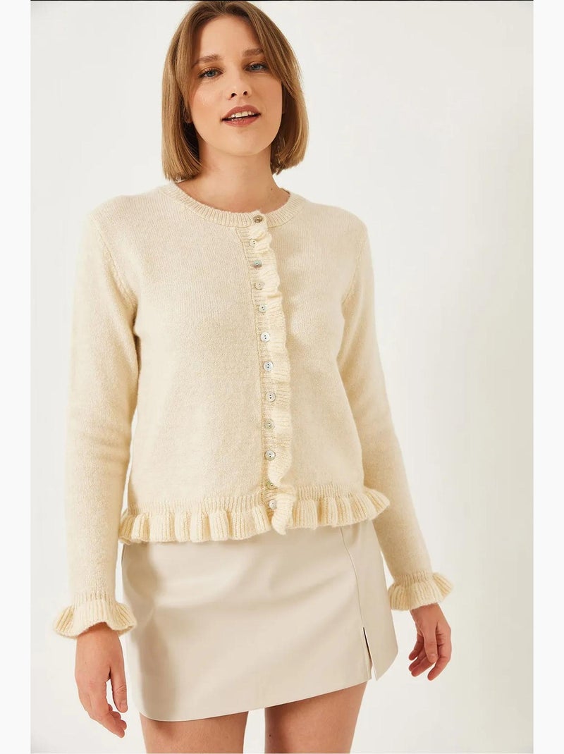 Cardigan in maglia con volant e bottoni lucci Beige argilla - Kiabi