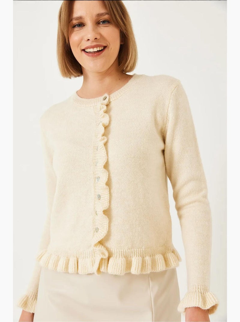 Cardigan in maglia con volant e bottoni lucci Beige argilla - Kiabi