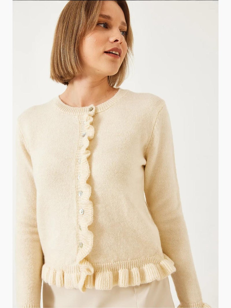 Cardigan in maglia con volant e bottoni lucci Beige argilla - Kiabi