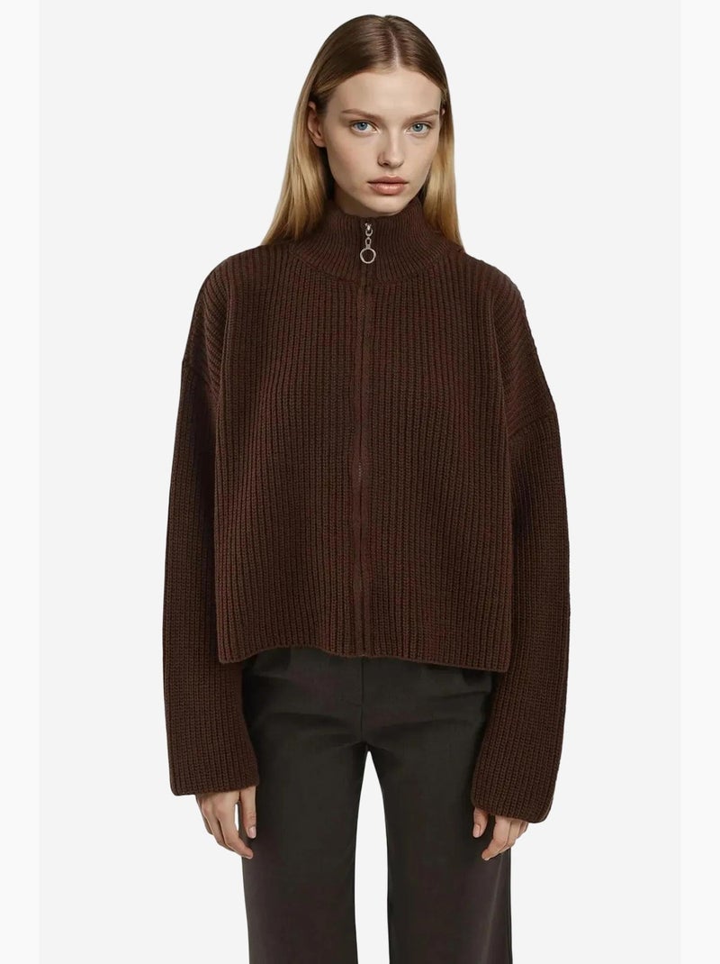 Cardigan in maglia con zip e vestibilità rilassata hiccup Marrone scuro - Kiabi